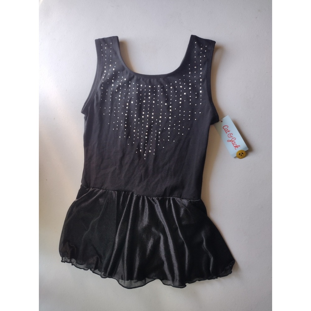 Cat & Jack Girls Black Rhinestone Heart Leotard Dress XL 14 NWT